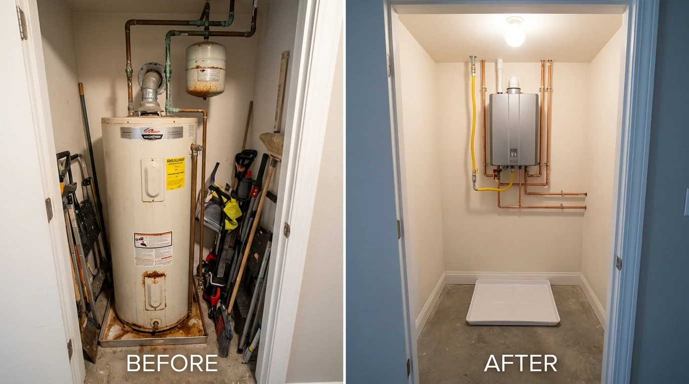 Tank water heater versus wall-mounted tankless unit comparison for Dearborn, MI homeowners